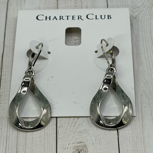 NWT Charter Club Twisty Silvertone Earrings - Picture 2 of 8